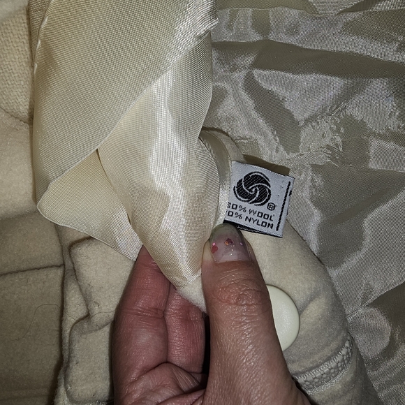 Herman Kay wool coat jacket ivory eggshell-white faux fur trim hooded pockets - Picture 4 of 7